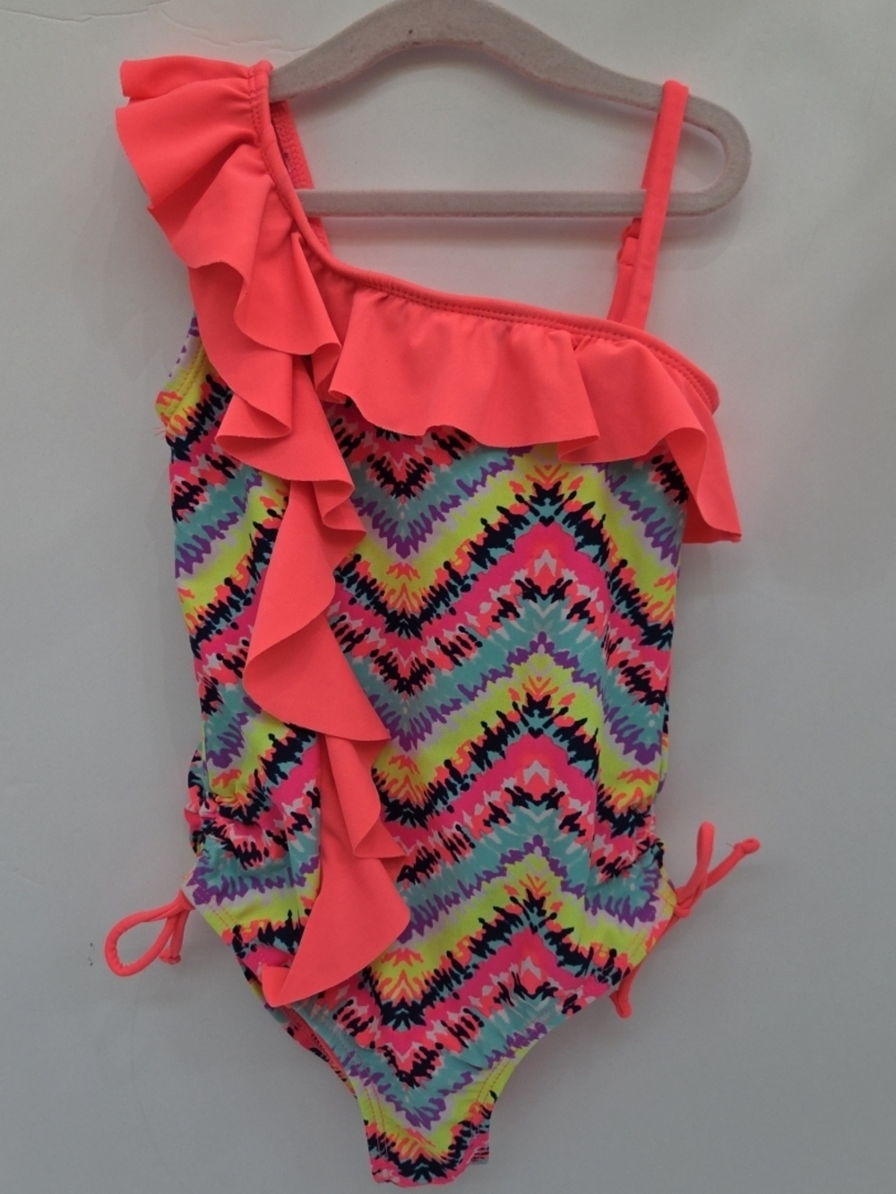 Justice Girls Coral Pink One-Shoulder Swim Top Size 5